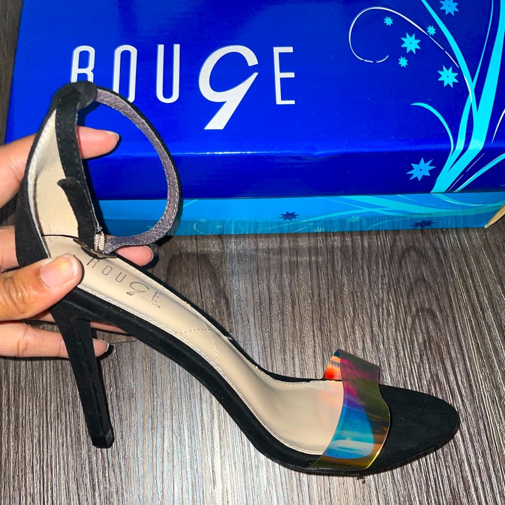 Black Size 7.5 Sandal Heel with iridescent strap